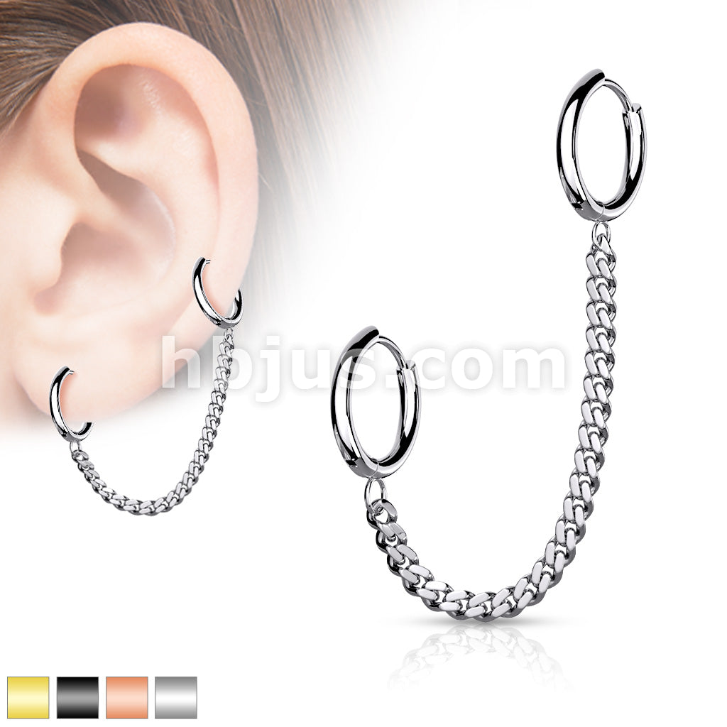 Chain Linked Round Clicker Ear Hoops All 316L Surgical Steel - Image 2