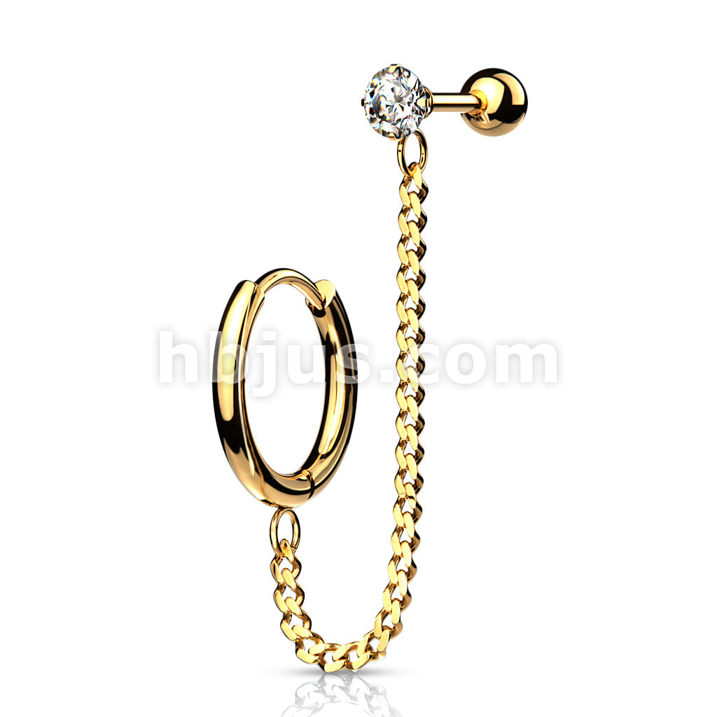 Round Clicker Hoop Earring and Chain Linked Cartilage Barbell with... - Image 3