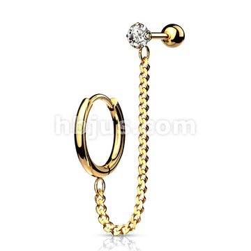 Round Clicker Hoop Earring and Chain Linked Cartilage Barbell with... - Image 3