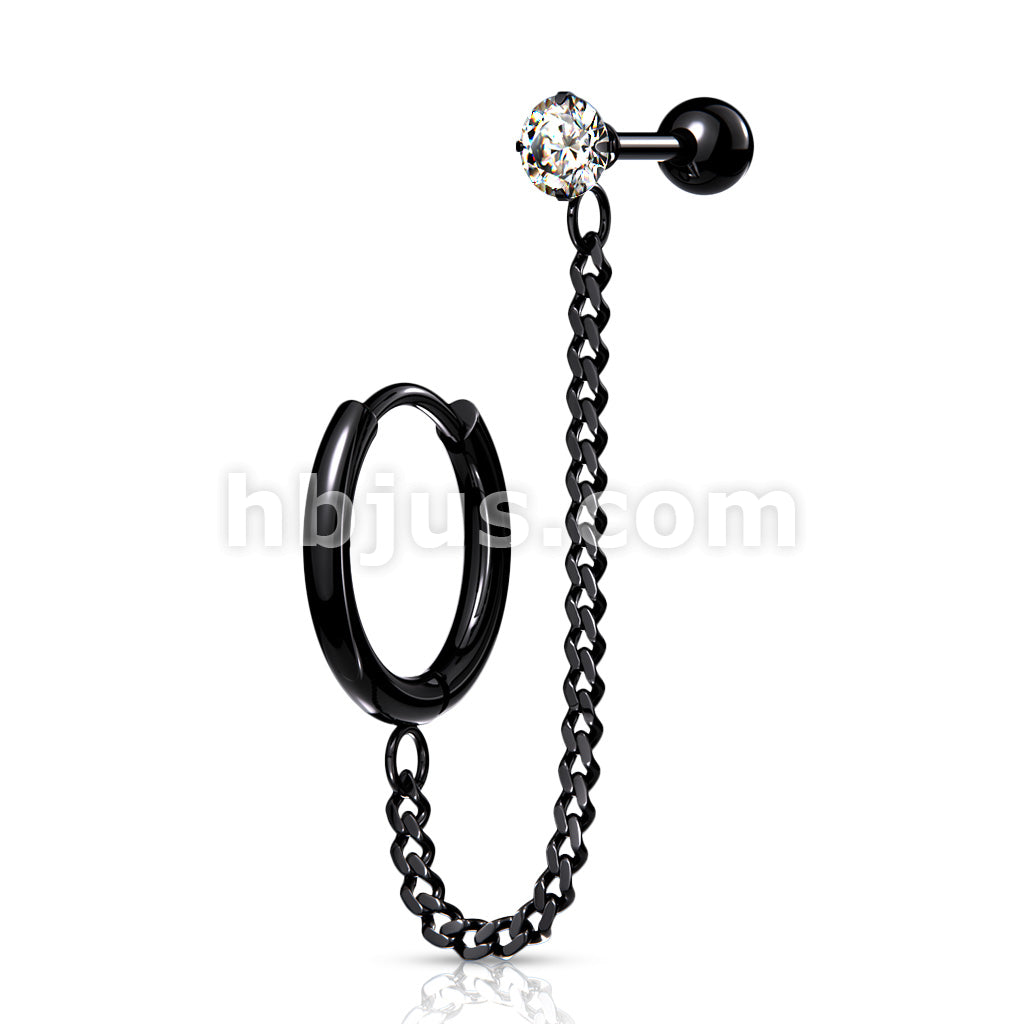 Round Clicker Hoop Earring and Chain Linked Cartilage Barbell with... - Image 4