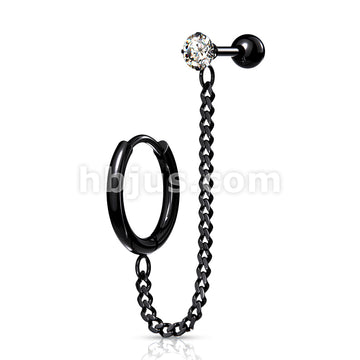 Round Clicker Hoop Earring and Chain Linked Cartilage Barbell with... - Image 4