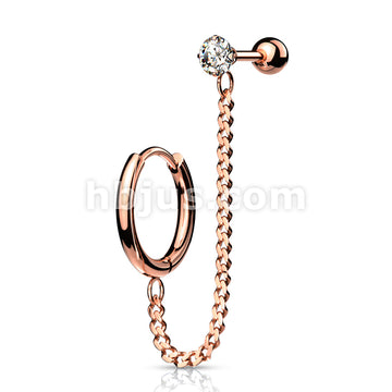 Round Clicker Hoop Earring and Chain Linked Cartilage Barbell with... - Image 5
