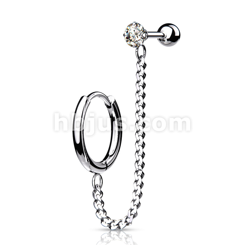 Round Clicker Hoop Earring and Chain Linked Cartilage Barbell with... - Image 6