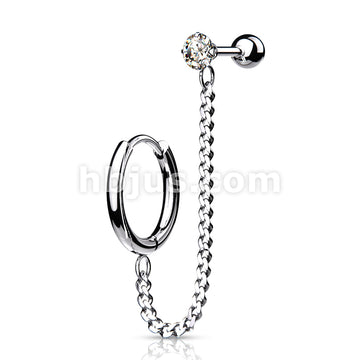 Round Clicker Hoop Earring and Chain Linked Cartilage Barbell with... - Image 6