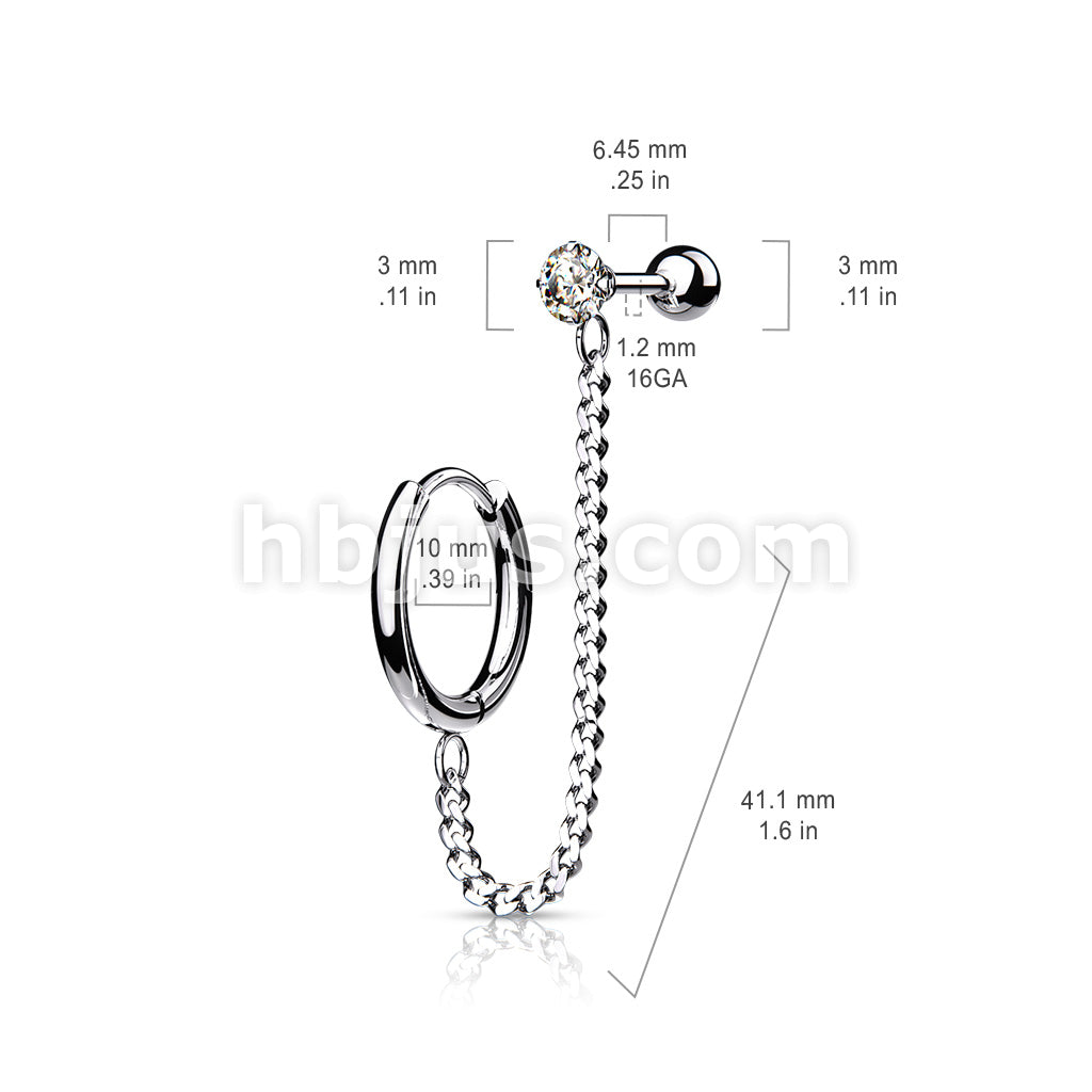 Round Clicker Hoop Earring and Chain Linked Cartilage Barbell with... - Image 7