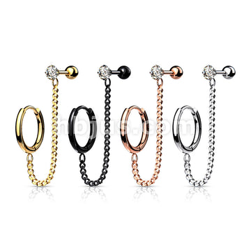Round Clicker Hoop Earring and Chain Linked Cartilage Barbell with... - Image 8