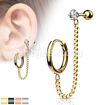 Round Clicker Hoop Earring and Chain Linked Cartilage Barbell with... - Image 2