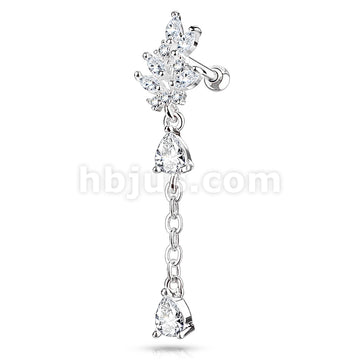 316L Surgical Steel CZ Cluster Leaf with Long Chain Dangled Pear CZ... - Image 2