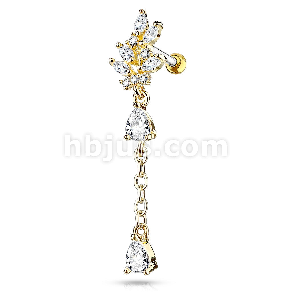 316L Surgical Steel CZ Cluster Leaf with Long Chain Dangled Pear CZ... - Image 3