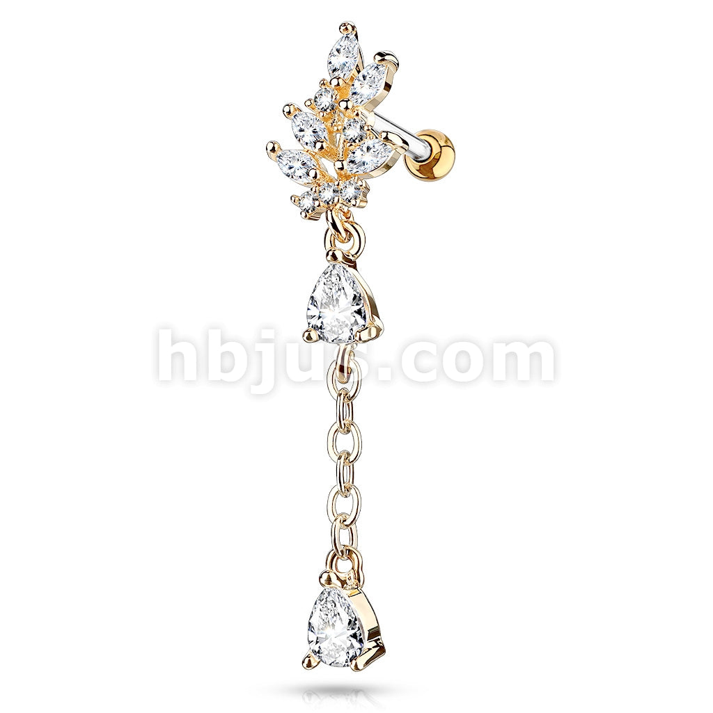 316L Surgical Steel CZ Cluster Leaf with Long Chain Dangled Pear CZ... - Image 4