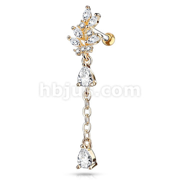 316L Surgical Steel CZ Cluster Leaf with Long Chain Dangled Pear CZ... - Image 4