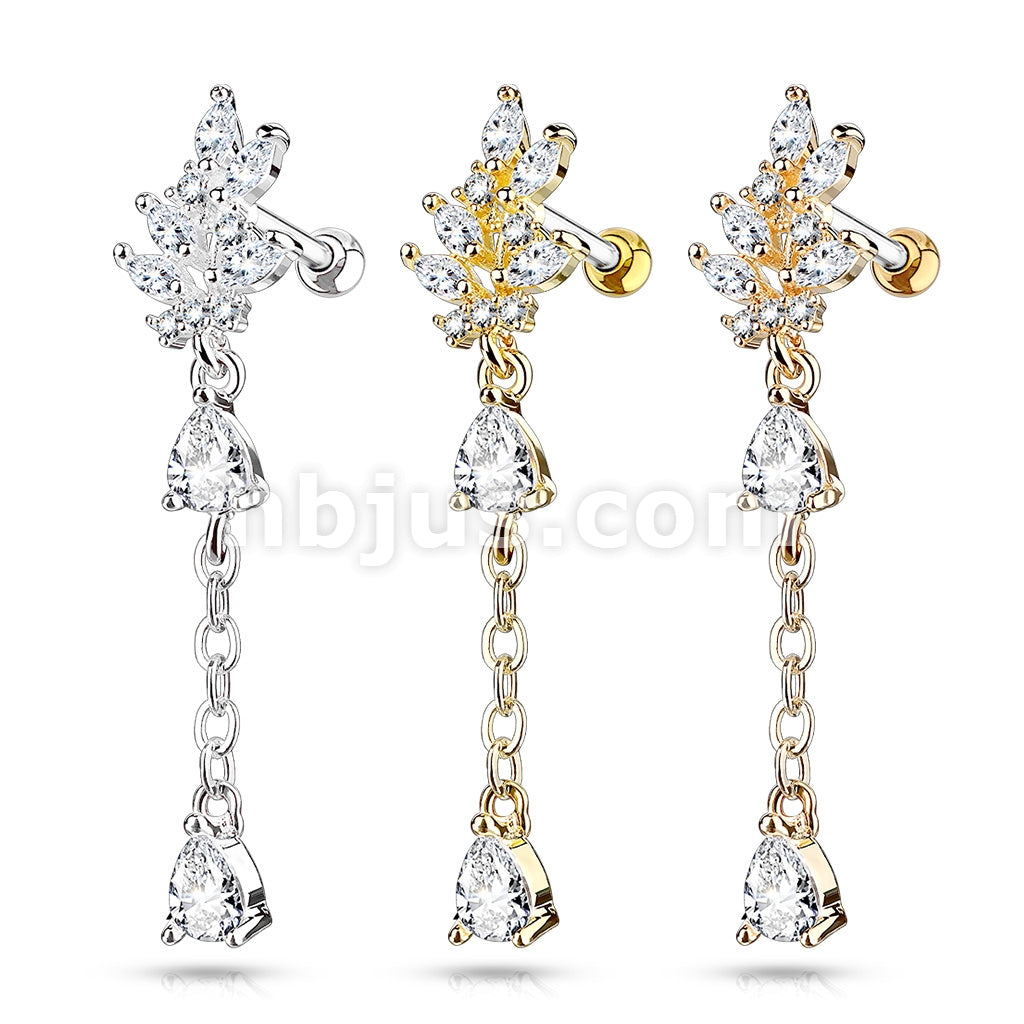 316L Surgical Steel CZ Cluster Leaf with Long Chain Dangled Pear CZ... - Image 5