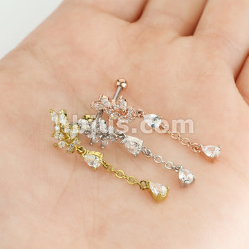 316L Surgical Steel CZ Cluster Leaf with Long Chain Dangled Pear CZ... - Image 6