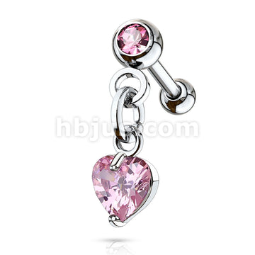 316L Surgical Steel Crystal Set Ball with Prong Set Heart CZ Dangle... - Image 4