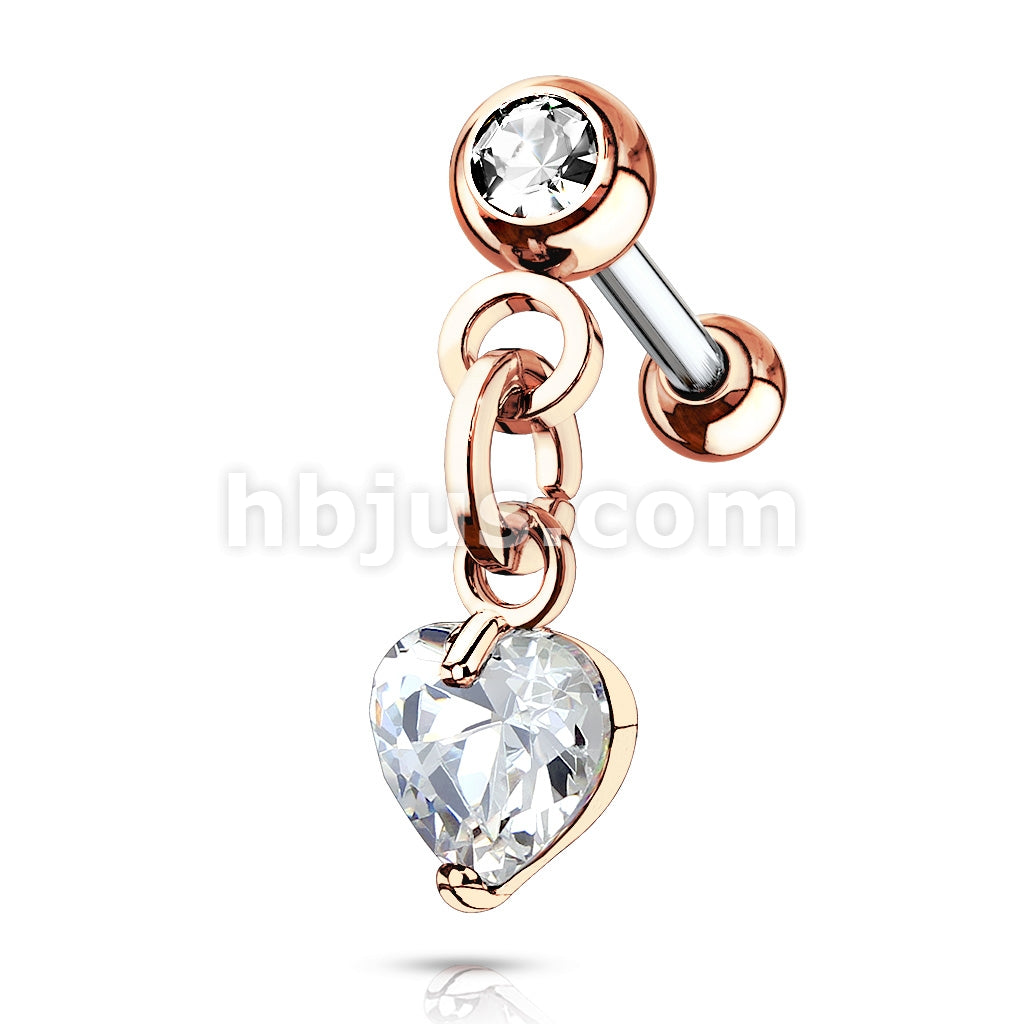 316L Surgical Steel Crystal Set Ball with Prong Set Heart CZ Dangle... - Image 5