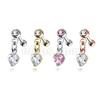 316L Surgical Steel Crystal Set Ball with Prong Set Heart CZ Dangle... - Image 7