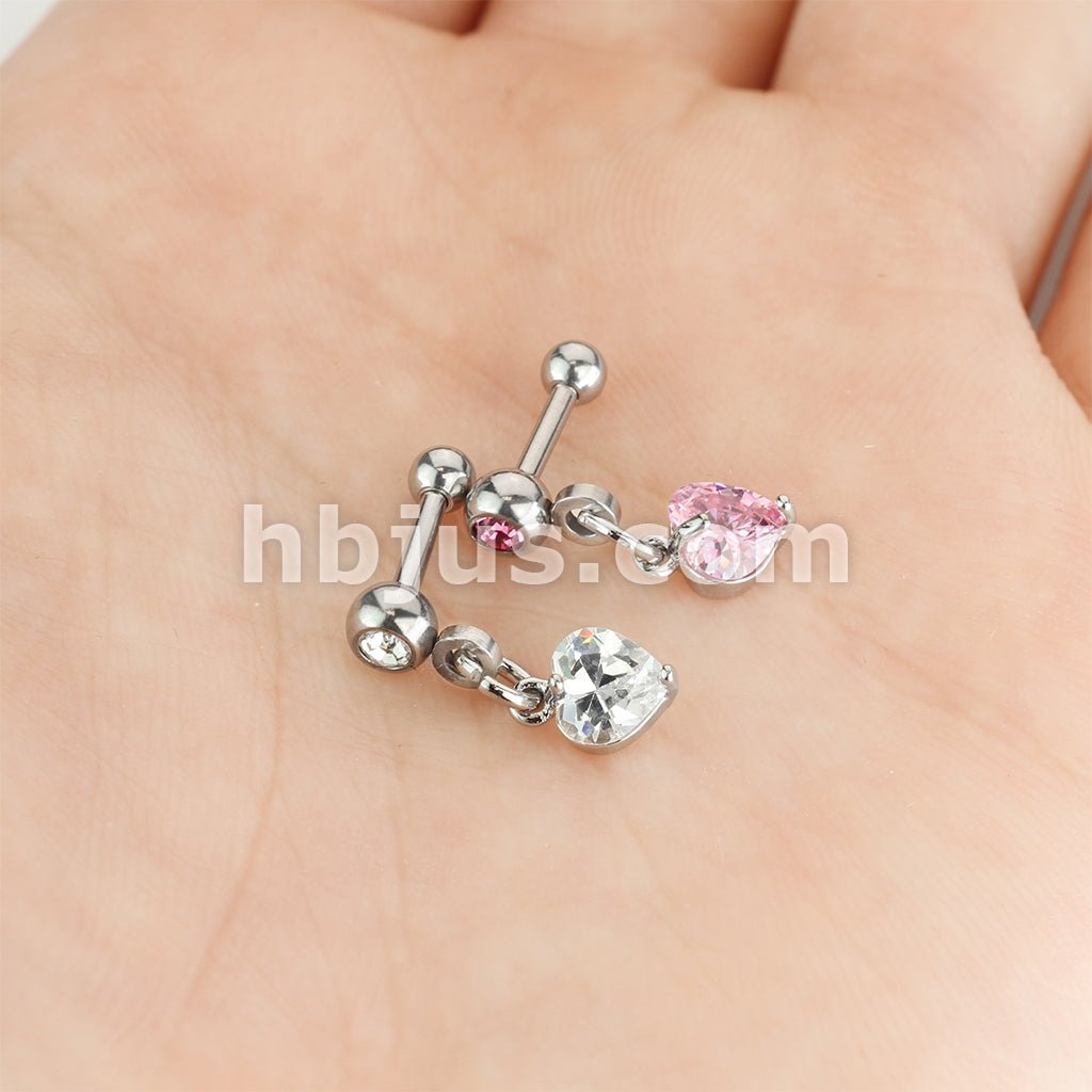 316L Surgical Steel Crystal Set Ball with Prong Set Heart CZ Dangle... - Image 8