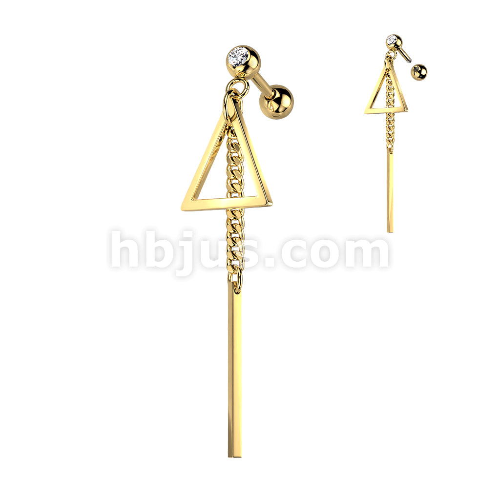 316L Surgical Steel Bar on Chain and Triangle Dangle Crystal Set 316L... - Image 2