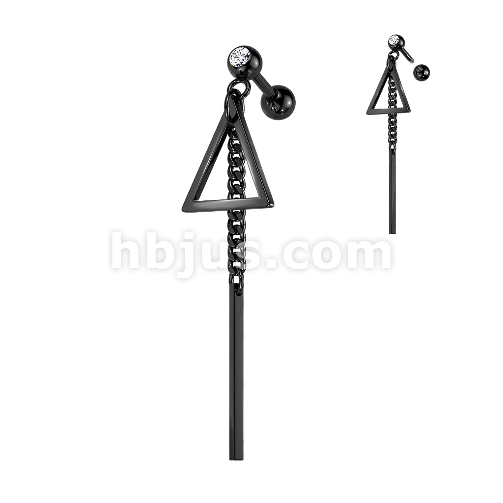 316L Surgical Steel Bar on Chain and Triangle Dangle Crystal Set 316L... - Image 3