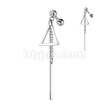 316L Surgical Steel Bar on Chain and Triangle Dangle Crystal Set 316L... - Image 4