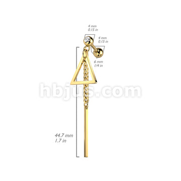 316L Surgical Steel Bar on Chain and Triangle Dangle Crystal Set 316L... - Image 5