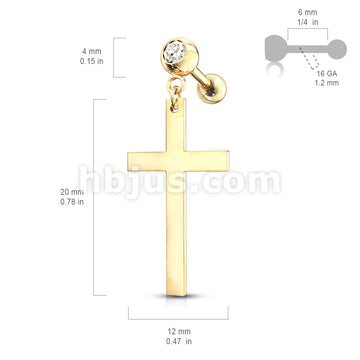 316L Surgical Steel Cross Dangle Crystal Set 316L Cartilage, Tragus... - Image 6