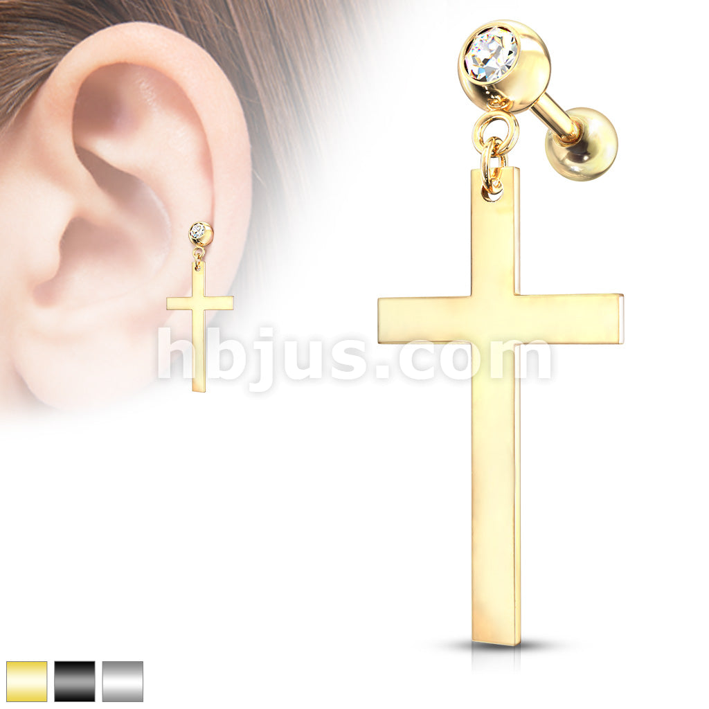 316L Surgical Steel Cross Dangle Crystal Set 316L Cartilage, Tragus... - Image 2