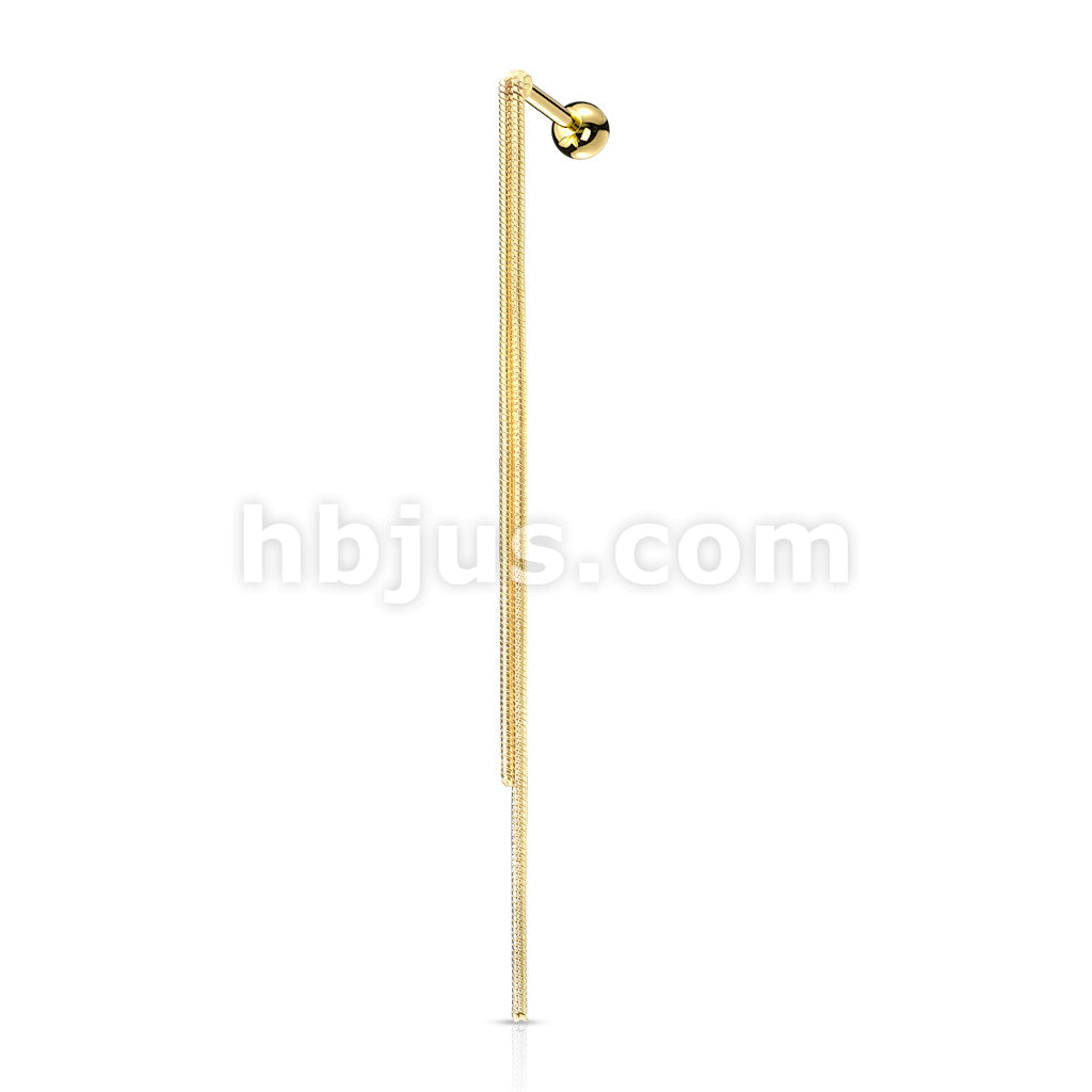 Double Chain Dangle 316L Surgical Steel Cartilage, Tragus Barbell Stud - Image 3