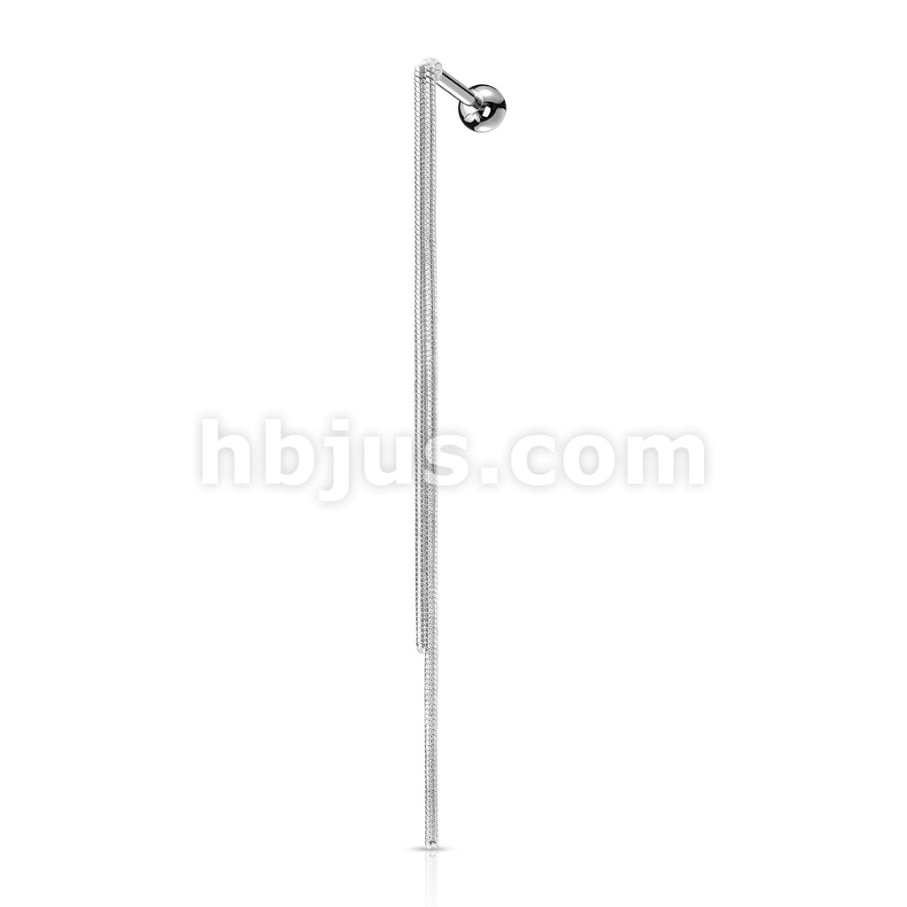 Double Chain Dangle 316L Surgical Steel Cartilage, Tragus Barbell Stud - Image 4