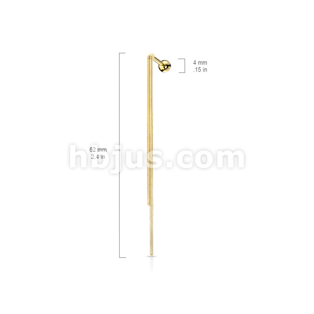 Double Chain Dangle 316L Surgical Steel Cartilage, Tragus Barbell Stud - Image 6