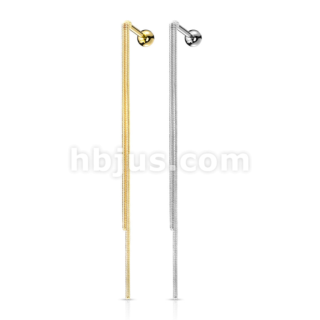 Double Chain Dangle 316L Surgical Steel Cartilage, Tragus Barbell Stud - Image 5