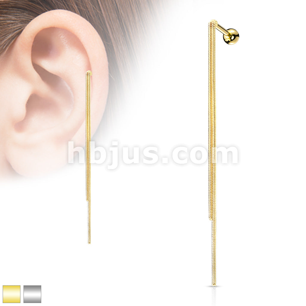Double Chain Dangle 316L Surgical Steel Cartilage, Tragus Barbell Stud - Image 2