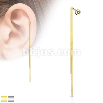 Double Chain Dangle 316L Surgical Steel Cartilage, Tragus Barbell Stud - Image 2