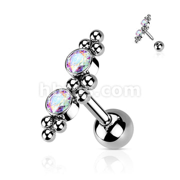 316L Surgical Steel Cartilage Barbell with 2 CZ and Ball Clusters - Image 3