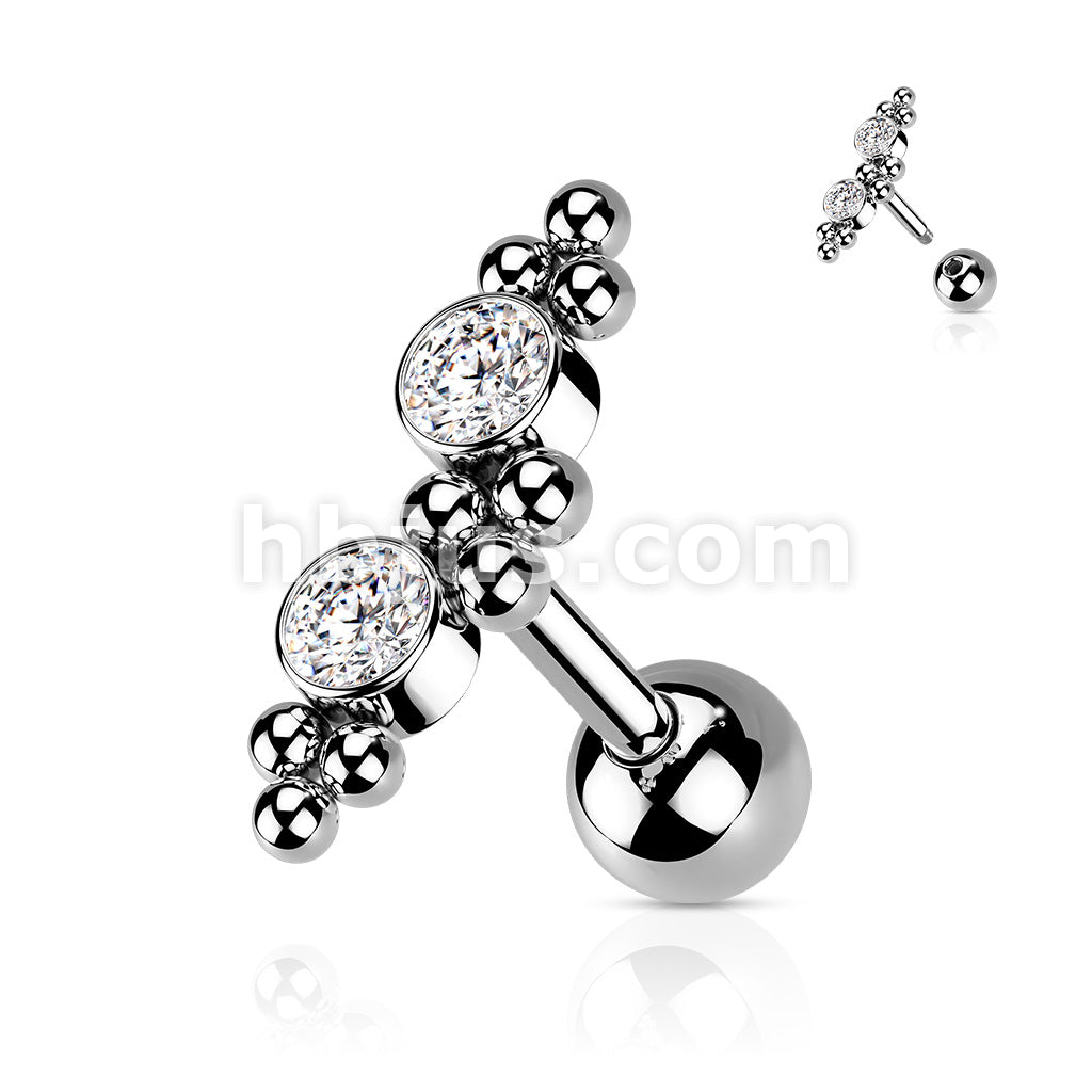 316L Surgical Steel Cartilage Barbell with 2 CZ and Ball Clusters - Image 4