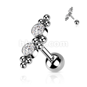 316L Surgical Steel Cartilage Barbell with 2 CZ and Ball Clusters - Image 4