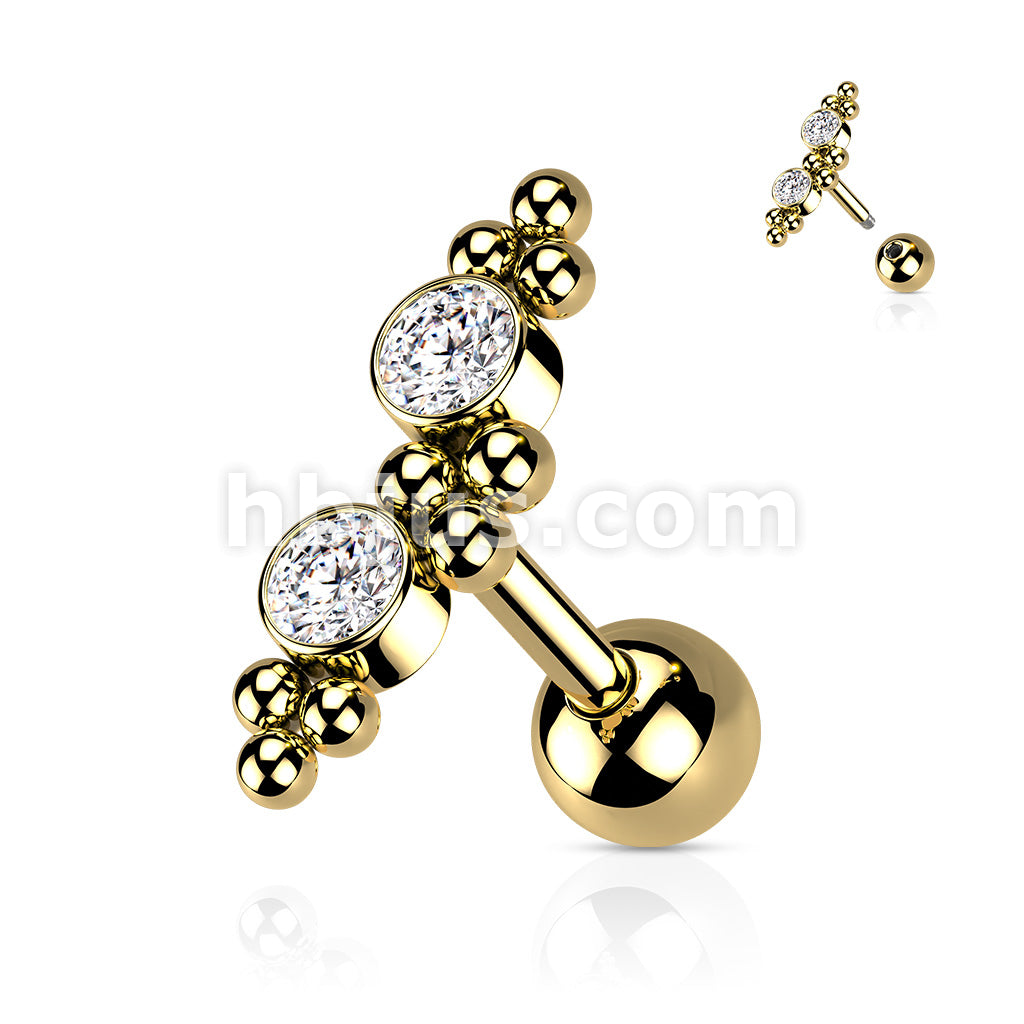 316L Surgical Steel Cartilage Barbell with 2 CZ and Ball Clusters - Image 5