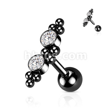 316L Surgical Steel Cartilage Barbell with 2 CZ and Ball Clusters - Image 6