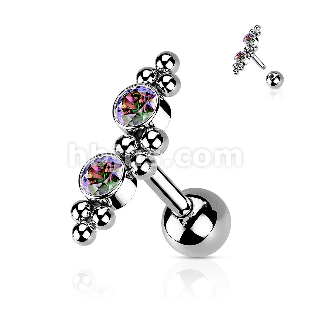 316L Surgical Steel Cartilage Barbell with 2 CZ and Ball Clusters - Image 7
