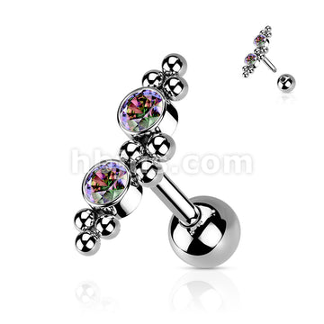 316L Surgical Steel Cartilage Barbell with 2 CZ and Ball Clusters - Image 7