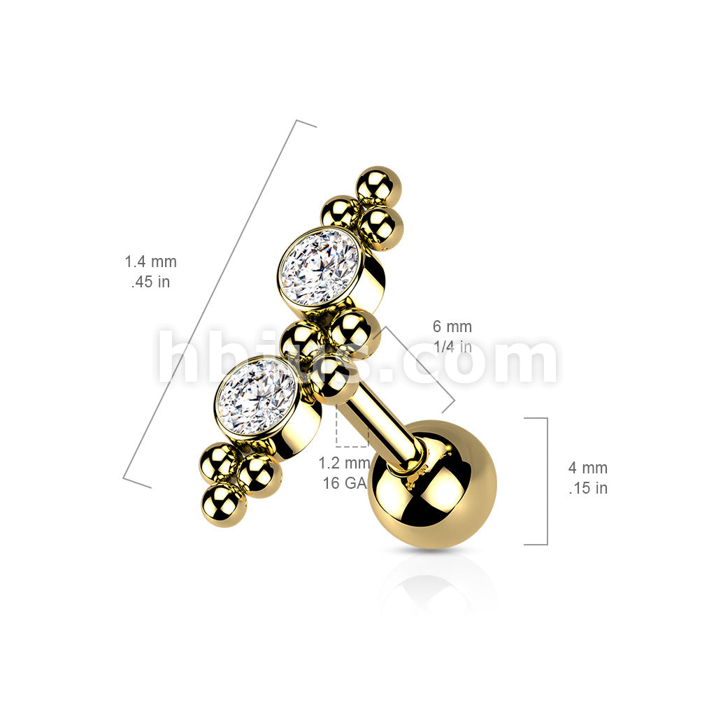 316L Surgical Steel Cartilage Barbell with 2 CZ and Ball Clusters - Image 8