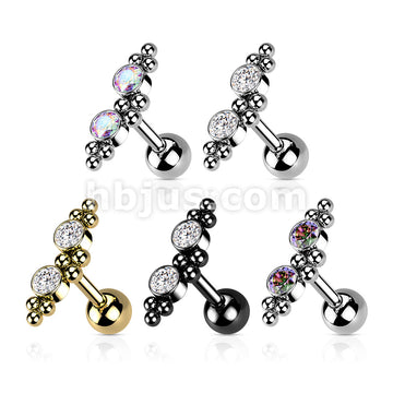 316L Surgical Steel Cartilage Barbell with 2 CZ and Ball Clusters - Image 9