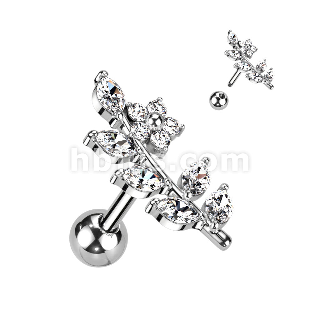 316L Surgical Steel CZ Flower and Vine Top 316L Surgical Steel... - Image 2