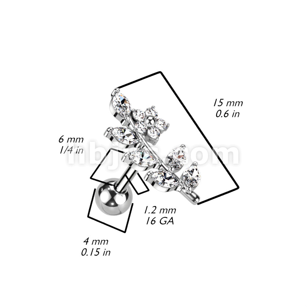 316L Surgical Steel CZ Flower and Vine Top 316L Surgical Steel... - Image 4