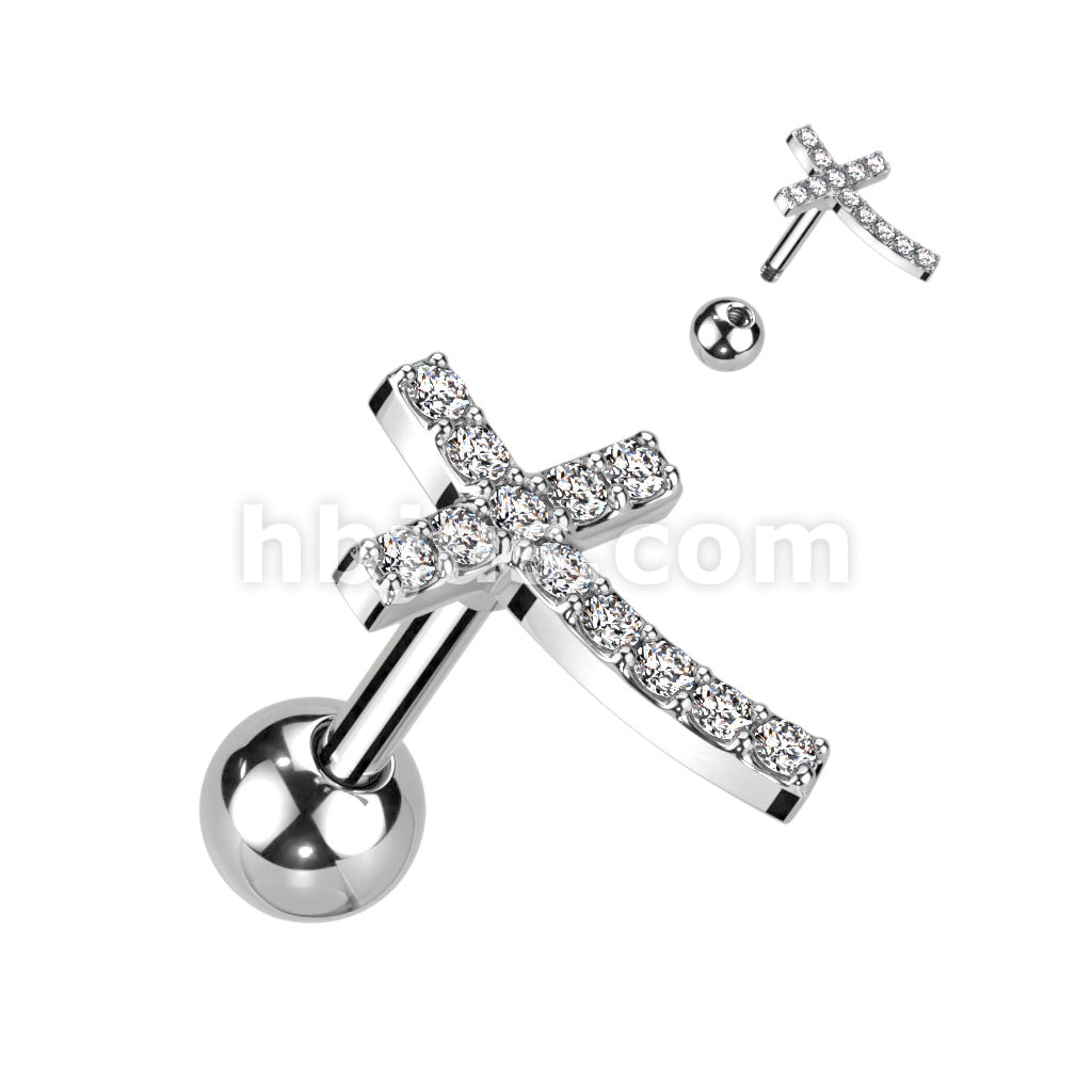 316L Surgical Steel CZ Paved Curved Cross Top 316L Surgical Steel... - Image 2