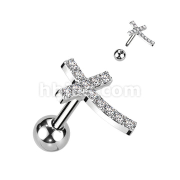 316L Surgical Steel CZ Paved Curved Cross Top 316L Surgical Steel... - Image 2