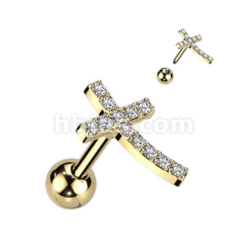 316L Surgical Steel CZ Paved Curved Cross Top 316L Surgical Steel... - Image 3