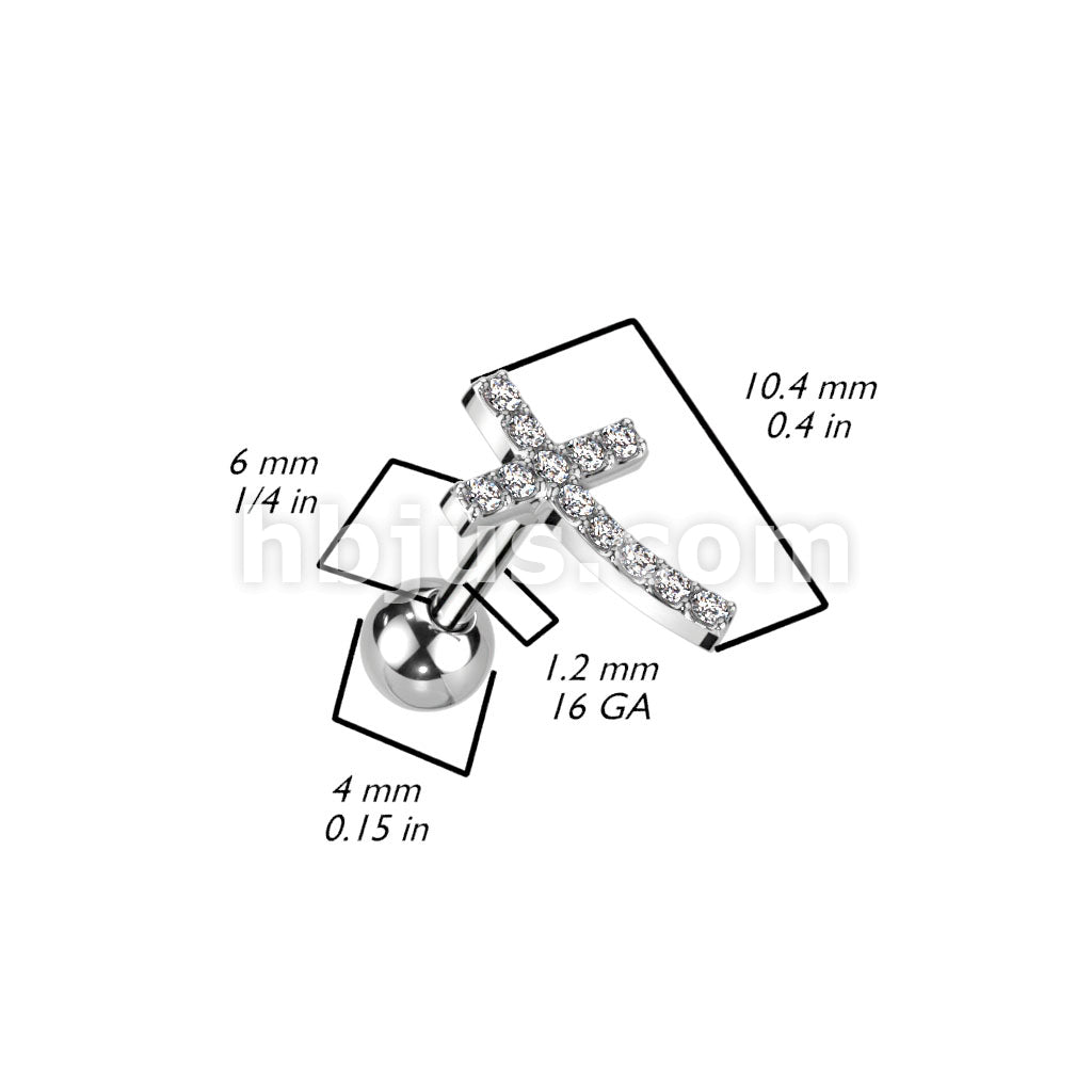 316L Surgical Steel CZ Paved Curved Cross Top 316L Surgical Steel... - Image 4