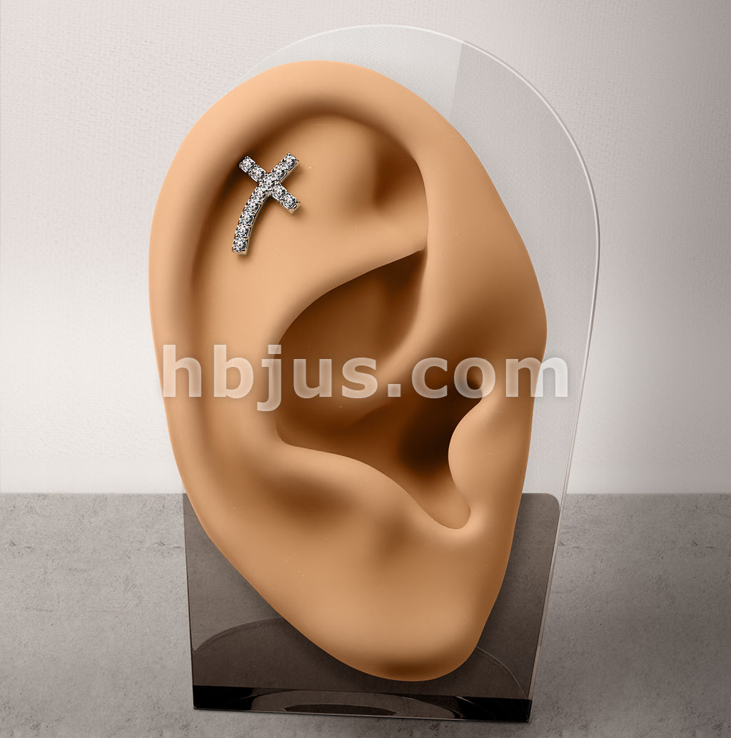 316L Surgical Steel CZ Paved Curved Cross Top 316L Surgical Steel... - Image 5