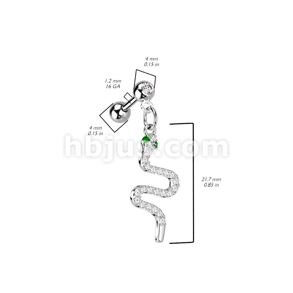 316L Surgical Steel CZ Pave Snake Dangle 316L Surgical Steel... - Image 4